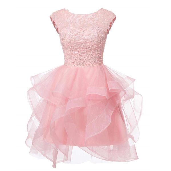 

sweet scoop appliques ball gown mini homecoming dress with lace-up tulle plus size graduation cocktail prom party gown bh13, Blue;pink