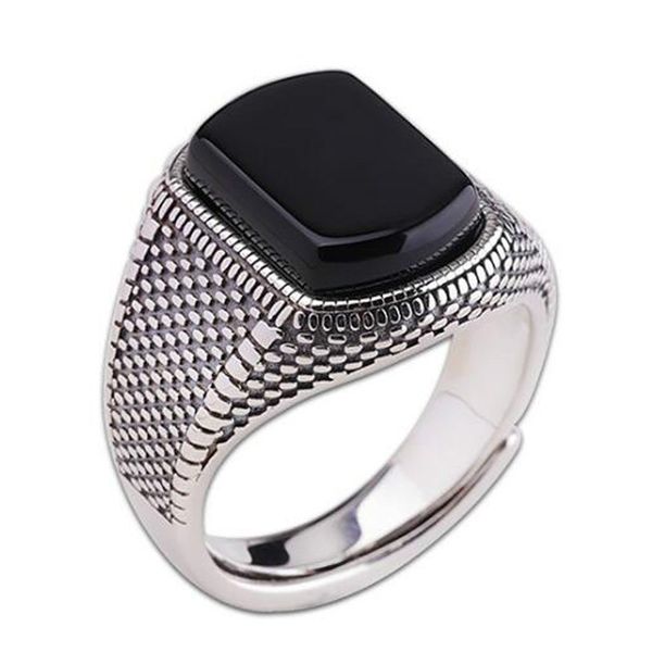 

black agate adjustable ring 925 sterling silver jewelry men