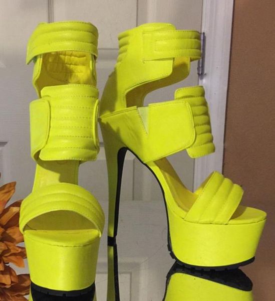

sandals punk woman colorful leather patchwork magic tape super heels gladiator peep toe high platform club party shoes, Black
