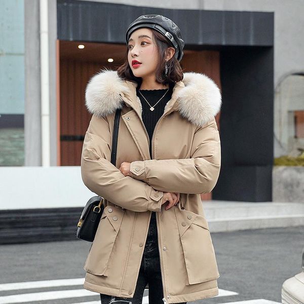 

women's down & parkas 2021 artificial fur collar winter jacket women and autumn wear outwear long coats, Black