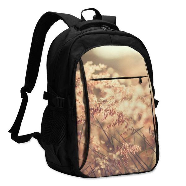 

backpack usb boys cycling sports travel versatile fashion vintage flowers grass blurred student school