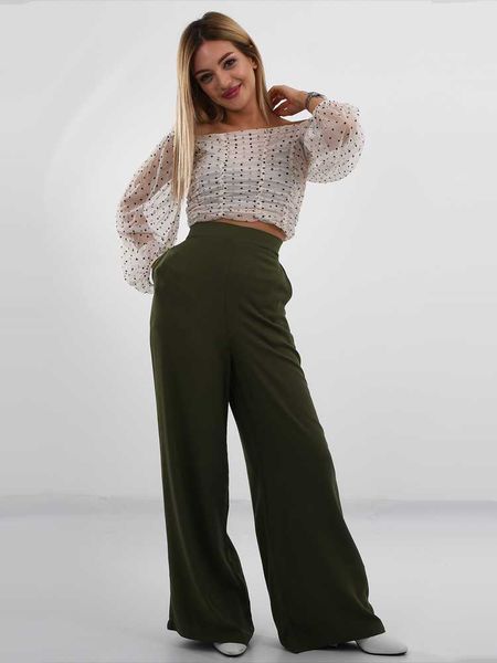 

wide leg a-cut high waist trousers green schapshik Â® brand, Black;white