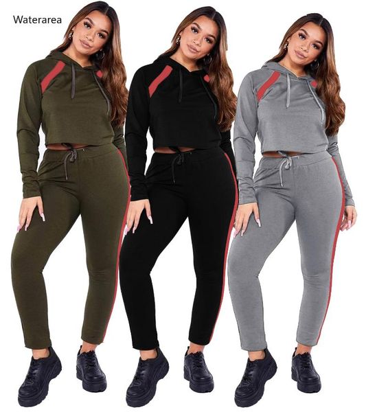 

two piece dress plus-size autumn winter color matching hoodies long sleeve crop &long pants suit casual 2 set sportswear suit10835, White