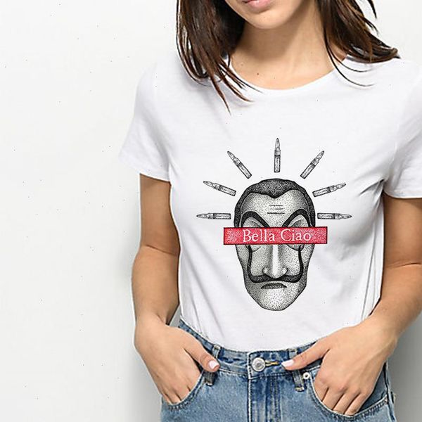 

hip hop women money heist bella ciao t shirt la casa de papel tshirt female ulzzang 90s cool clothes t shirt, White