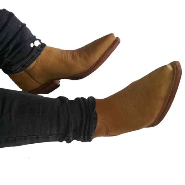 

western men cowboy boots embroidered vintage classic pointed suede zipper ankle trend hairdresser versatile dh203, Black