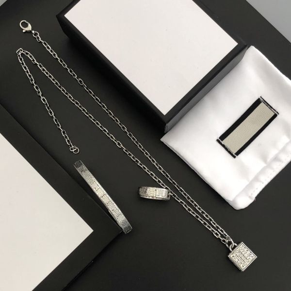 

pendant necklace retro classic fashion bracelet necklaces rings suit man woman chain bracelets ring jewelry box need extra cost, Silver