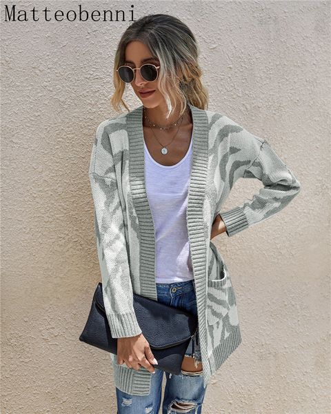 

2021 new cardigan loose camouflage print fashion personality button pocket autumn and winter ladies sweater jacket 5gn6, White;black