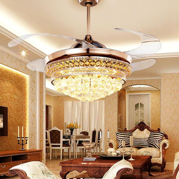 

crystal ceiling fan lamp 36inch 90cm 42 inch 108cm 3color remote control fan lamp led k9 living room bedroom110-240v