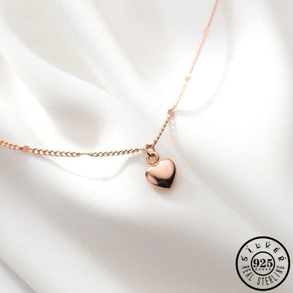 925 argento sterling piccolo cuore a forma di cuore a forma di cuore rosa collane placcato a catena collane regali di gioielli fini per le donne Q0531