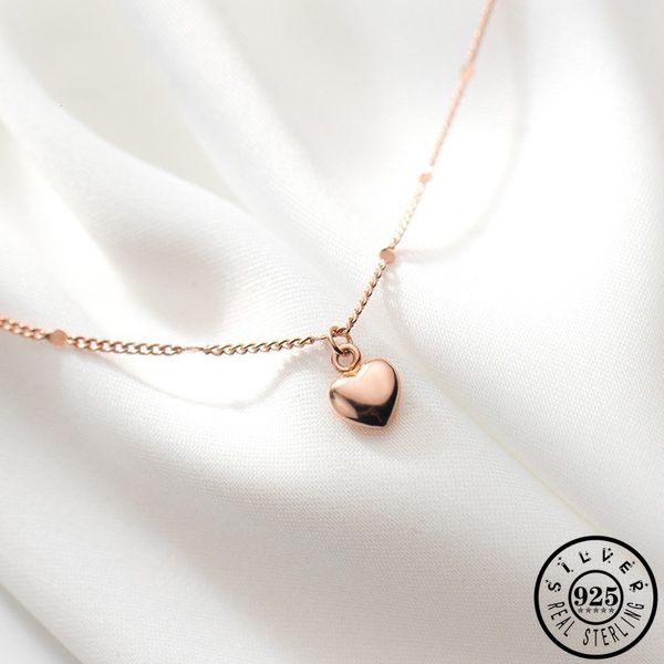 

925 sterling silver small heart shaped pendant rose gold color plated chain necklaces fine jewelry gifts for women q0531