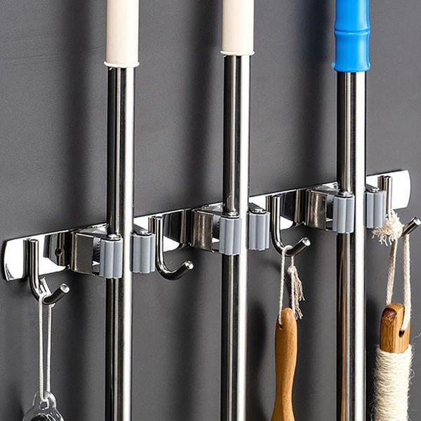 

hooks & rails 304 stainless steel non perforated multi function wall mop clip rack shelf