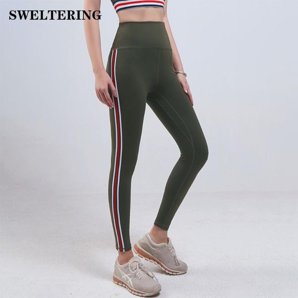 

striped high waist push up leggins sport tights women fitness running yoga pants gym compression tights pants, White;red