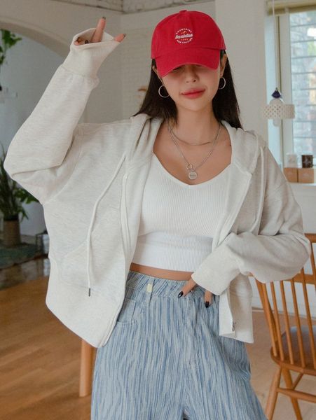 

dazy drop shoulder zipper hoodie n9pl#, White;black