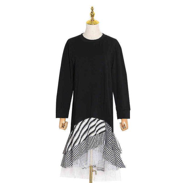 

luxury party evening drs color contrast stripe women's round neck sleeve splicing mh irregular hem long skirt, White;pink