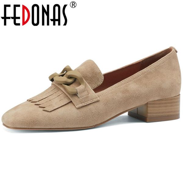 

fedonas ins thick heels pumps for women suede leather square toe shoes woman heels 2021 spring working baic shoes woman, Black