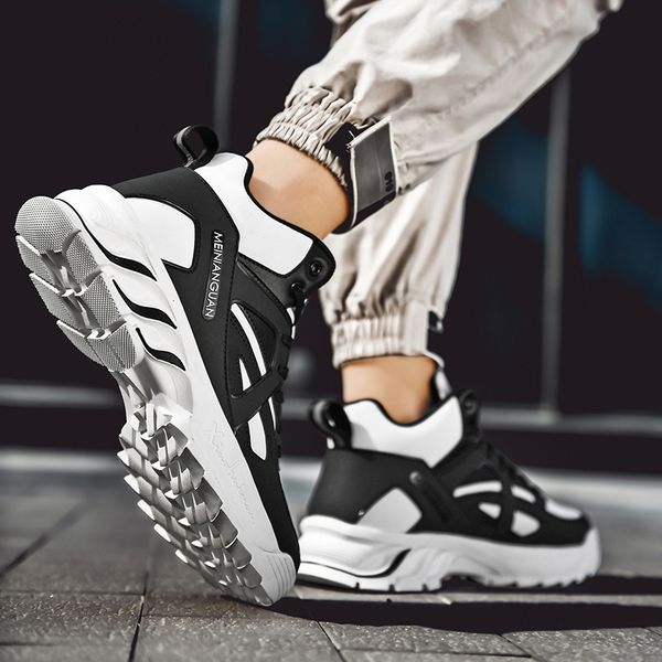 

autumn winter high sneakers men running shoes breathable leather sport shoes athletic outdoors trainers black walking shoes