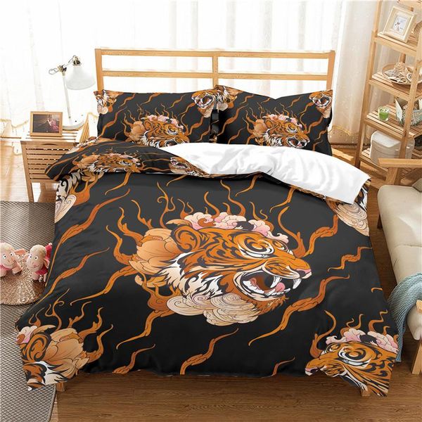 

bedding sets home textile luxury 3d tiger print 2/3pcs comfortable duvet cover pillowcase  and king eu/us/au size