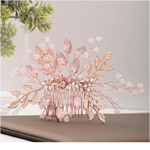 

rose gold wedding hair accessories ladies hair comb rhinestone flower headdress bride hairpin handmade prom tiara acc jlltnt