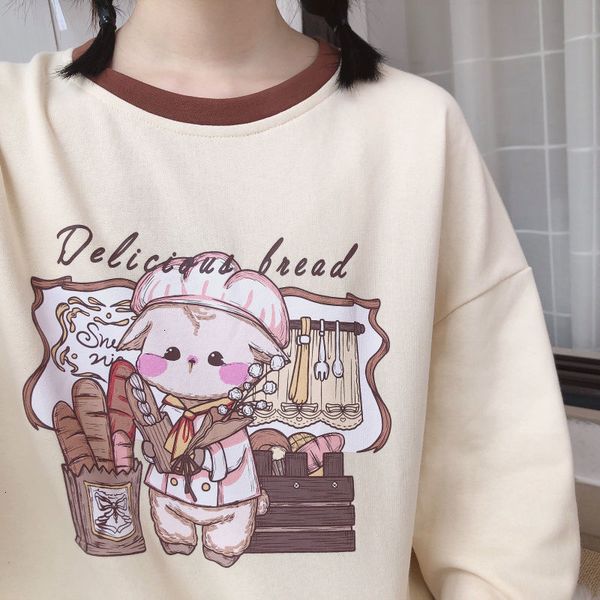 

2021 kawaii hoodie feminino outono inverno impresso moda feminina bonito longo sleece size 0txj, Black