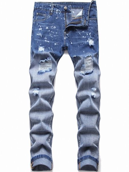 

men splatter print ripped jeans 63ie#, Blue