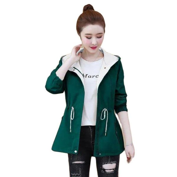 

women's trench coats spring autumn female students all-match windbreaker jacket with lining zippergirl student looseall-match waist sli, Tan;black