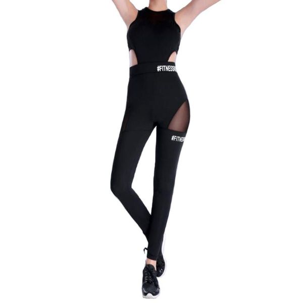 

women's jumpsuits & rompers women sleeveless mesh patchwork elastic skinny fitnees sporting bodysuit hollow out female black, Black;white