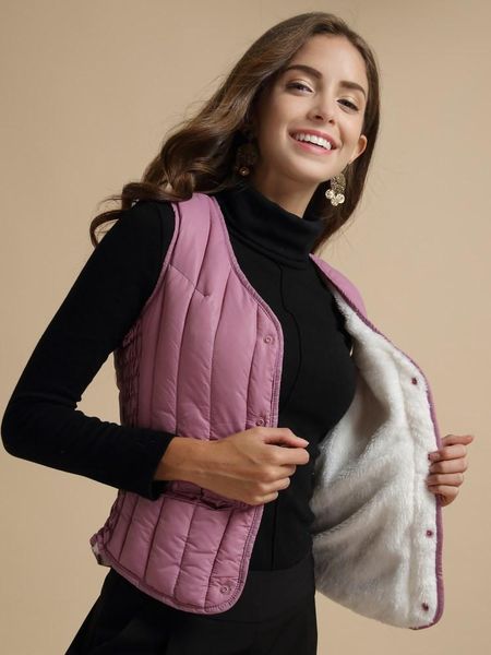 

women's vests warm winter plus thick velvet vest female short paragraph down cotton lamb cashemere slim bottoming wear, Black;white