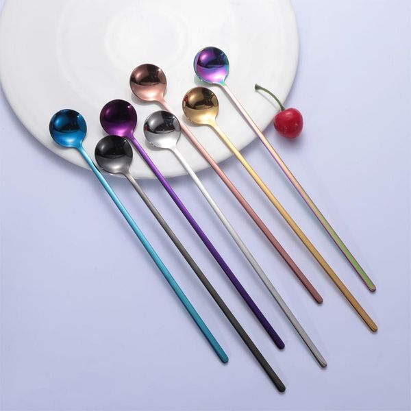 

spoons 1pc rainbow coffee stir spoon long handle ice cream dessert eco-friendly stainless steel tableware kitchen supplies