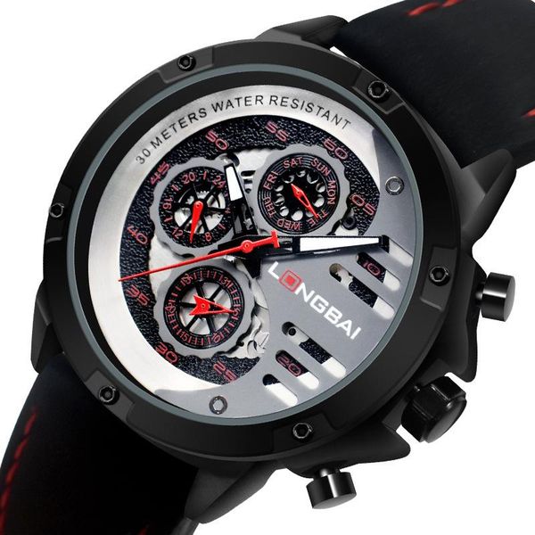 

wristwatches male quartz watch men's waterproof small three multi-functional fashion big dial sports leisure wristwatch mens gifts, Slivery;brown