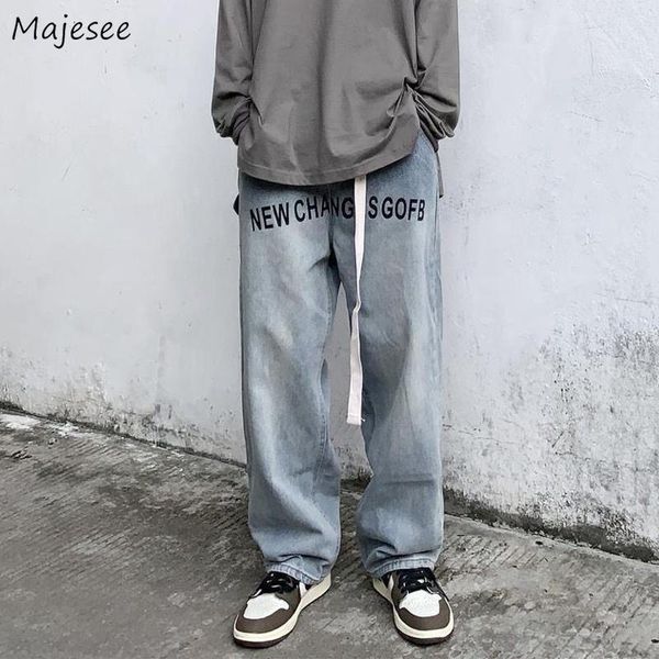 

men's jeans high street belts men fashion big size s-3xl vintage simple straight denim trousers mopping baggy hip hop couples ins chic, Blue