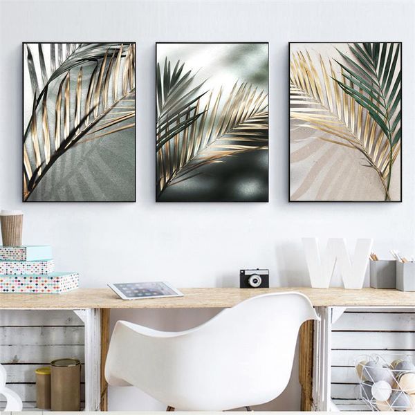 

golden palm leaf plant canvas painting botanical nordic wall art poster print scandinavian decoration picture artwork home decor