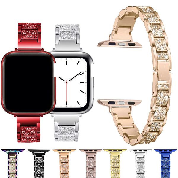 Cinturino in metallo con borchie diamantate dimagranti per cinturino Apple Watch 44mm 42mm 40mm 38mm Cinturino gioielli cinturino Iwatch Series 6 5 4 SE Braccialetti Accessori intelligenti