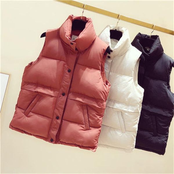 

women's vests women sleeveless vest winter warm plus size 2xl down cotton padded jacket female veats mandarin collar waistcoat, Black;white