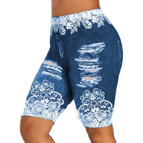 

women flowers pattern broek high tail printed casual short breathing clothes imitation denim gat shorts, White;black