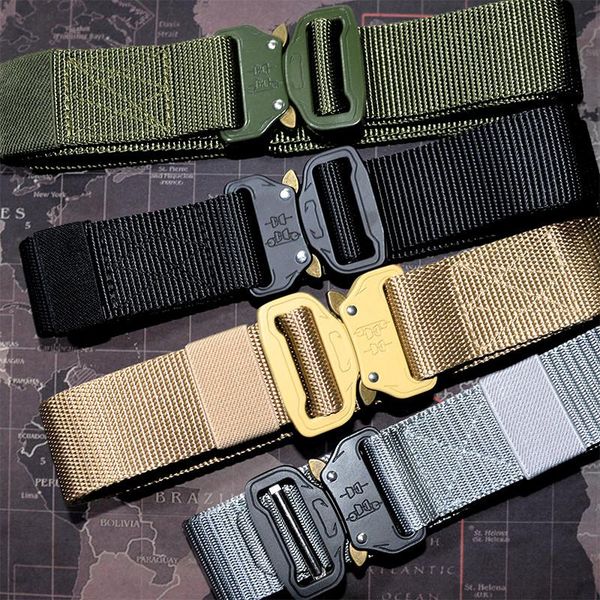 

tactical belt metal buckle quick insert nylon belt outdoor sports workwear, Black;gray