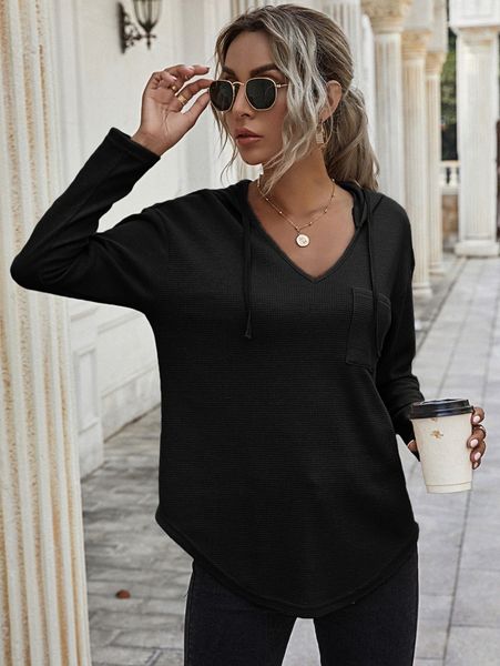 

drop shoulder curved hem drawstring hoodie c29m#, White;black