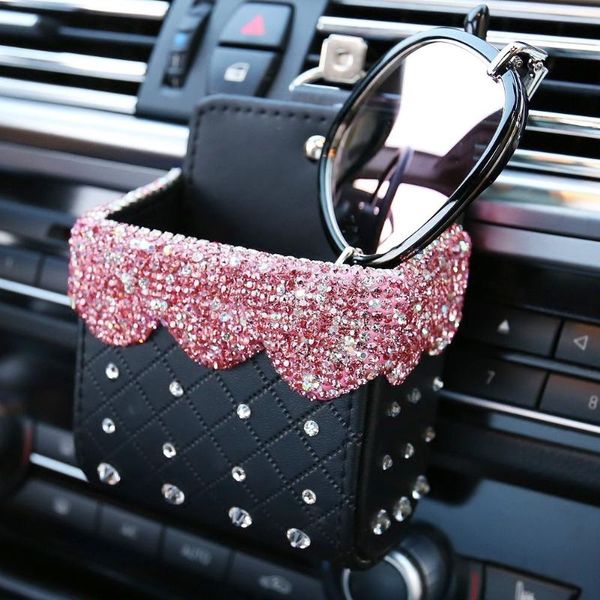 

car organizer interior stowing tidying air outlet storage box with crystals hanging for mobile phone sunglasses