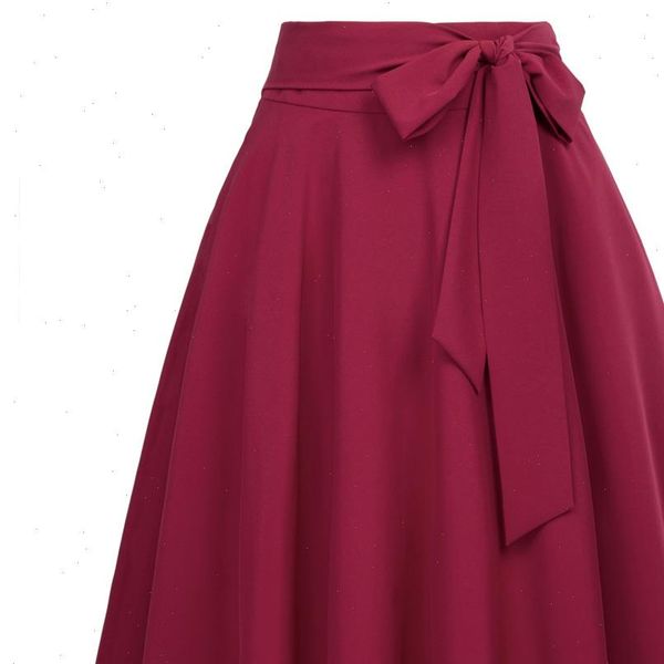 

belle poque women skirts summer solid color high waist self tie bow knot embellished a line skirt retro casual knee length new, Black