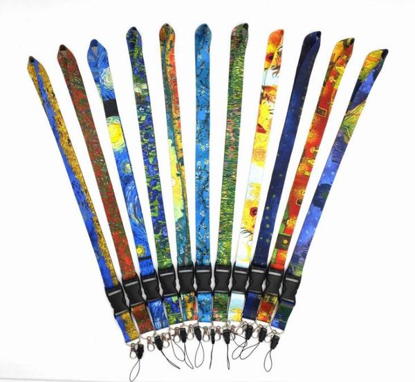 10 Farben Cartoon-Sonnenblumen-Riemen für Schlüssel, Handy-Lanyard, Ausweishalter, Seil, Ölgemälde-Muster, Schlüsselanhänger