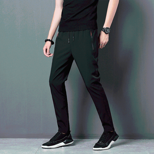 

men's pants 2021 korean fashion casual summer thin quick drying ice silk straight loose sports 9-point trousers boy, Black