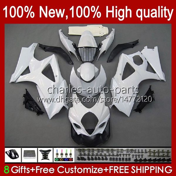 Fairings para Suzuki GSXR-1000 GSXR 1000 CC GSXR1000 2007 2008 Bodywork 48No.139 GSXR1000CC GSX R1000 2007-2008 K7 1000CC GSX-R1000 Gloss Branco 07 08 Corpo de Motocicleta