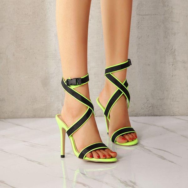 

high heel sandal for women large size female shoe open toe cross-shoes high-heeled leather multicolored big girls peep 2021 fash, Black