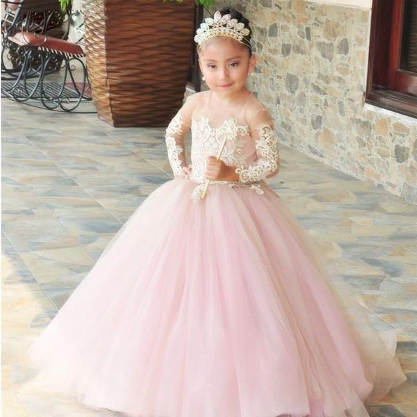 

girl's dresses pink flower girls for lace applique sleeveless children evening party gown little first communion, Red;yellow