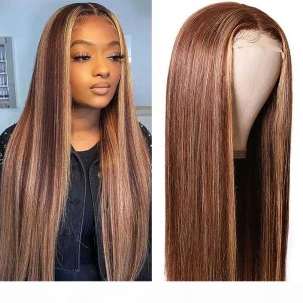 

180 density highlight straight lace front wig transparent lace frontal wigs t part brazilian straight human hair wigs, Black;brown