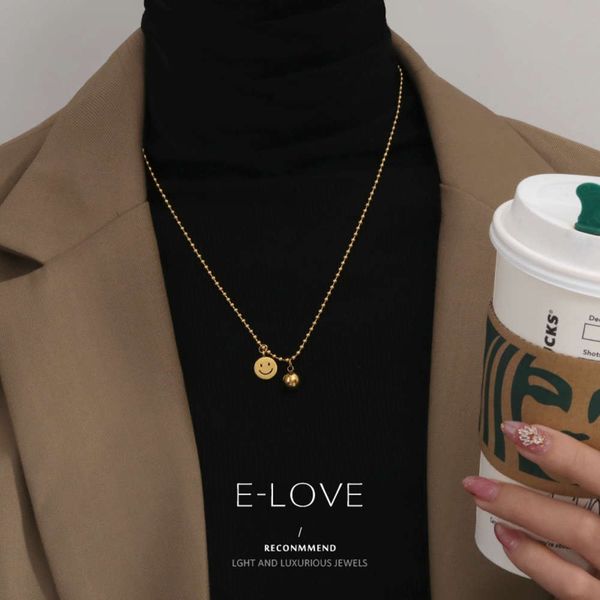 

south korea 2020 fashion new temperament smiling face necklace women's net red tide high sense cold wind collarbone sweater chain, Silver