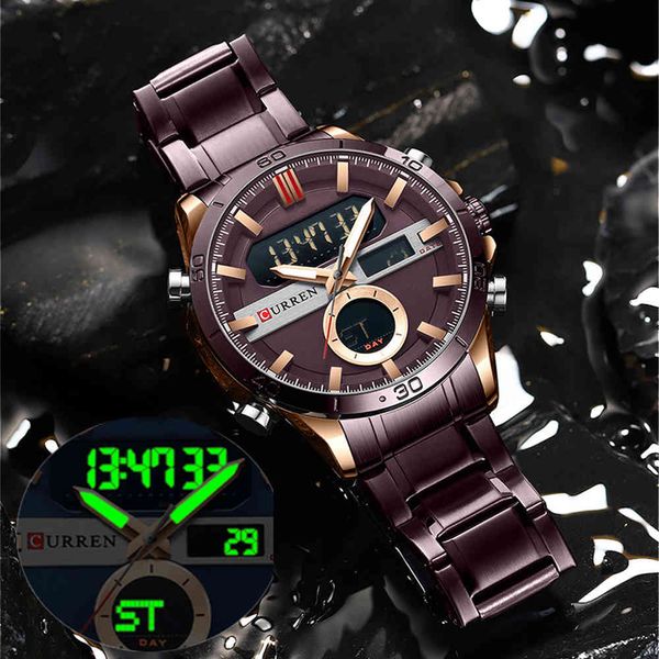 Военные спортивные наручные часы Curren для мужчин повседневные цифровые будильники с дневным датом из нержавеющей стали Хронографные наручные часы Q0524