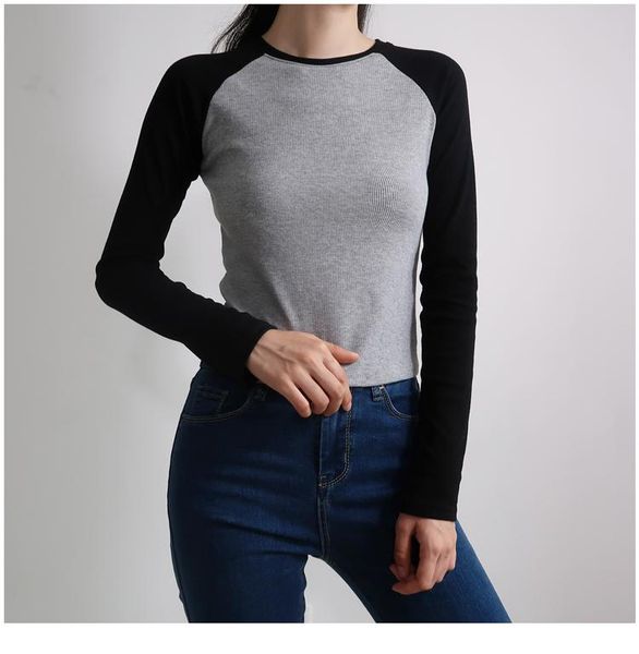 

women's t-shirt women soft cotton raglan long sleeve with crewneck collar, White