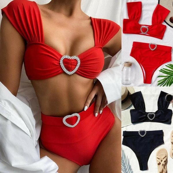 

women heart buckle bikini set push-up pad swimwear swimsuit beachwear