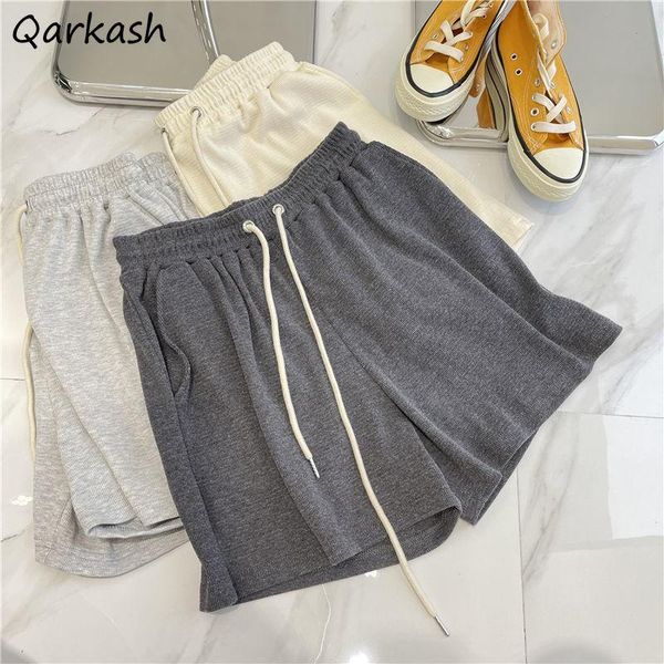 

women's shorts women elastic waist lace up solid loose chic fashion casual all-match homewear wide leg cozy soft ulzzang harajuku ins, White;black