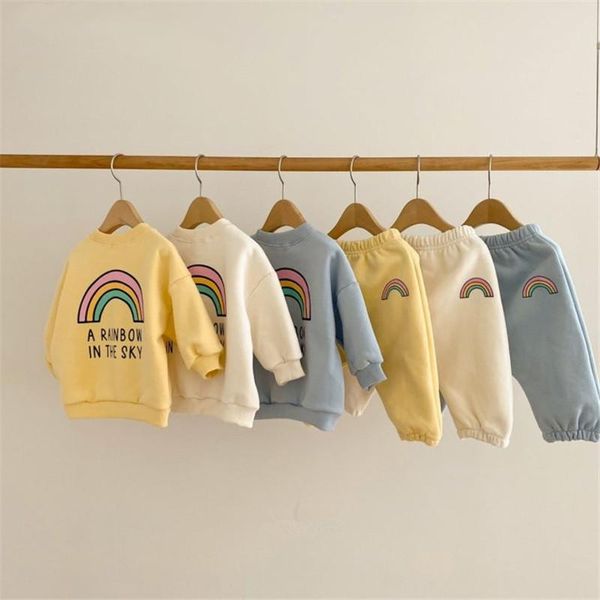 Conjuntos de roupas de bebê criança conjunto de roupas para menina menino arco-íris impressão camisola de manga comprida tops + calças 2pcs terno primavera infantil